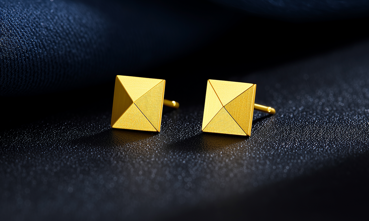 黄金小方糖耳钉图片